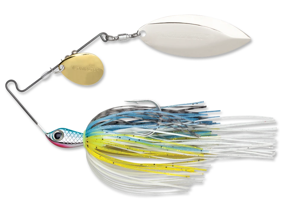 Baits Terminator Stainless Pulse Skirt Spinnerbait Colorado Willow 1/4 Oz. 2 Baits Terminator Stainless Pulse Skirt Spinnerbait Colorado Willow 1/4 Oz.