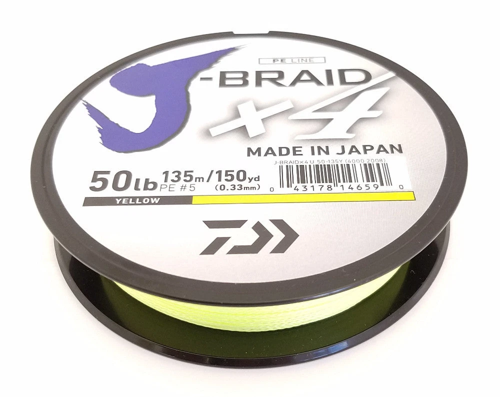 Daiwa J-Braid X4 Braided Line 150 Yards Fluorescent Yellow 1 Daiwa J-Braid X4 Braided Line 150 Yards Fluorescent Yellow